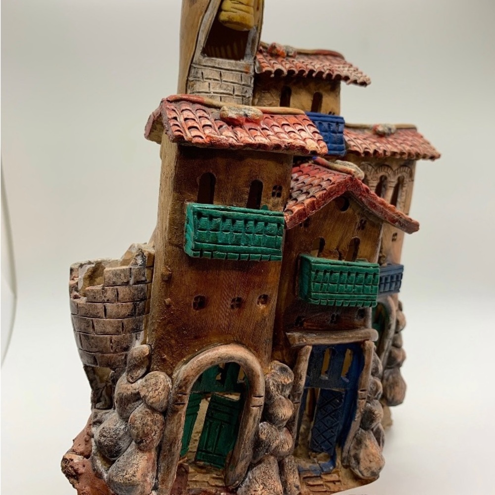 Handmade Peruvian Earthenware Castle on Wood